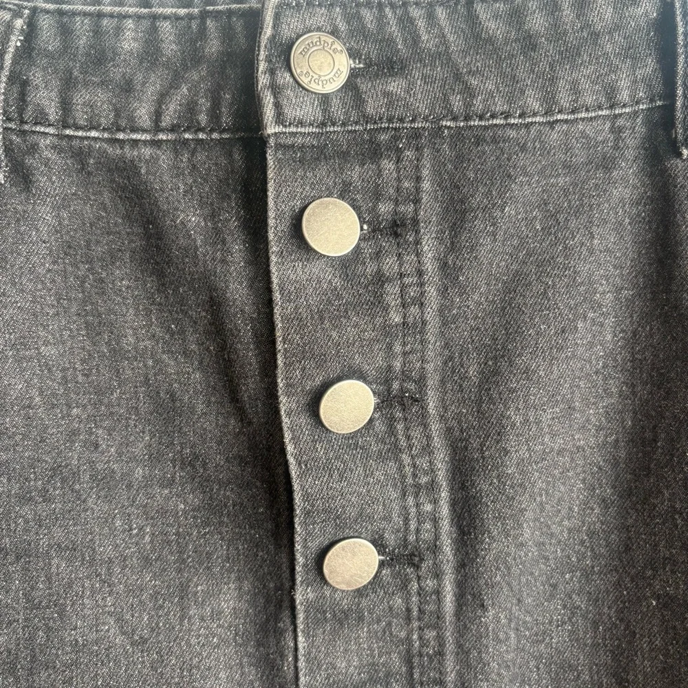 Mud Pie Black Denim Button‎ Front Mini Skirt Raw Hem Size Large